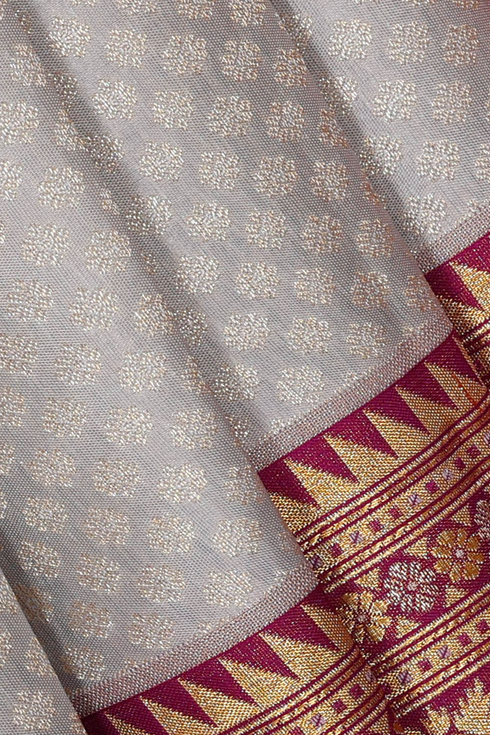 Kanchipattu Greyish Cream Brocade Saree