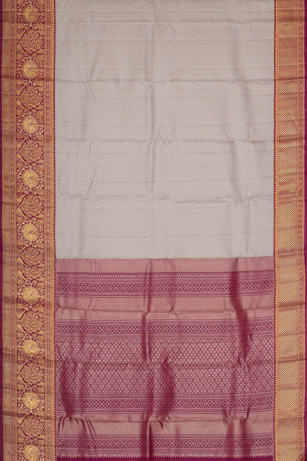 Kanchipattu Greyish Cream Brocade Saree