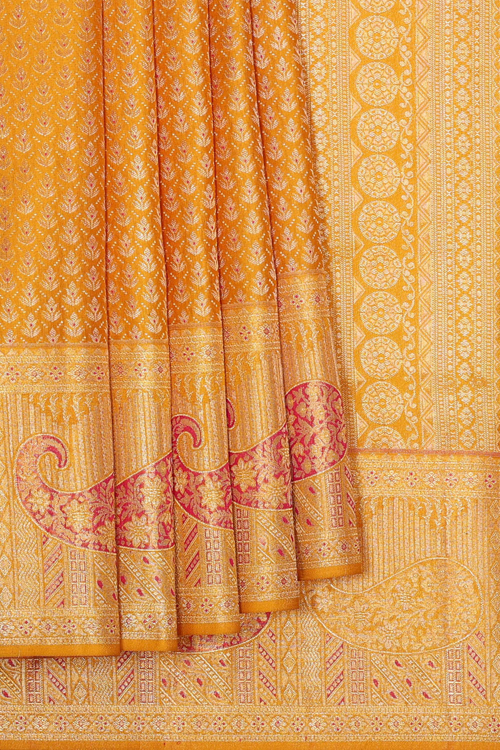 Image of Kanchipattu Mustard Yellow Brocade Saree