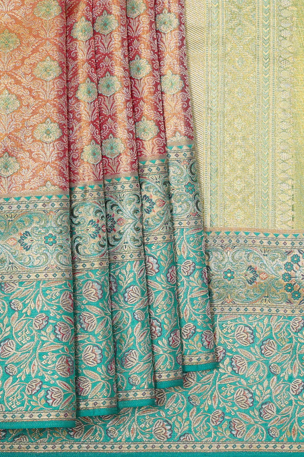 Kanchipattu Peach Tissue Brocade Saree