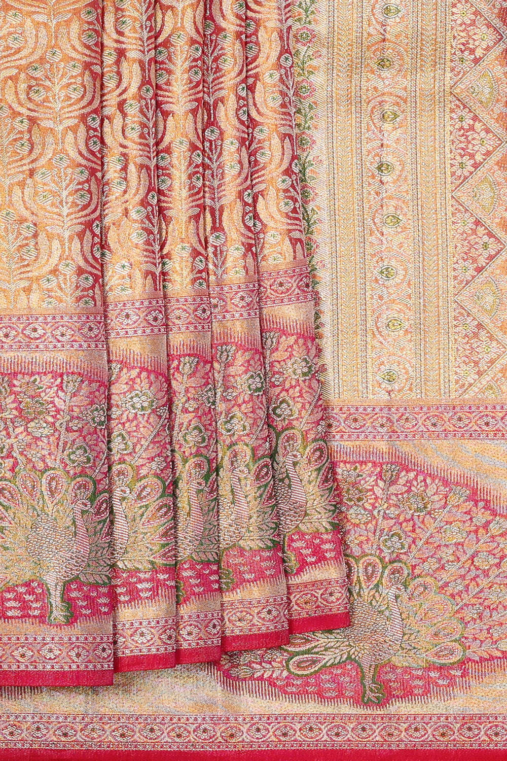 Image of Kanchipattu Golden Brown Tissue Brocade Saree