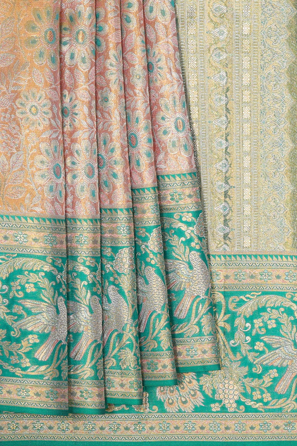 Kanchipattu Light Peach Tissue Brocade Saree