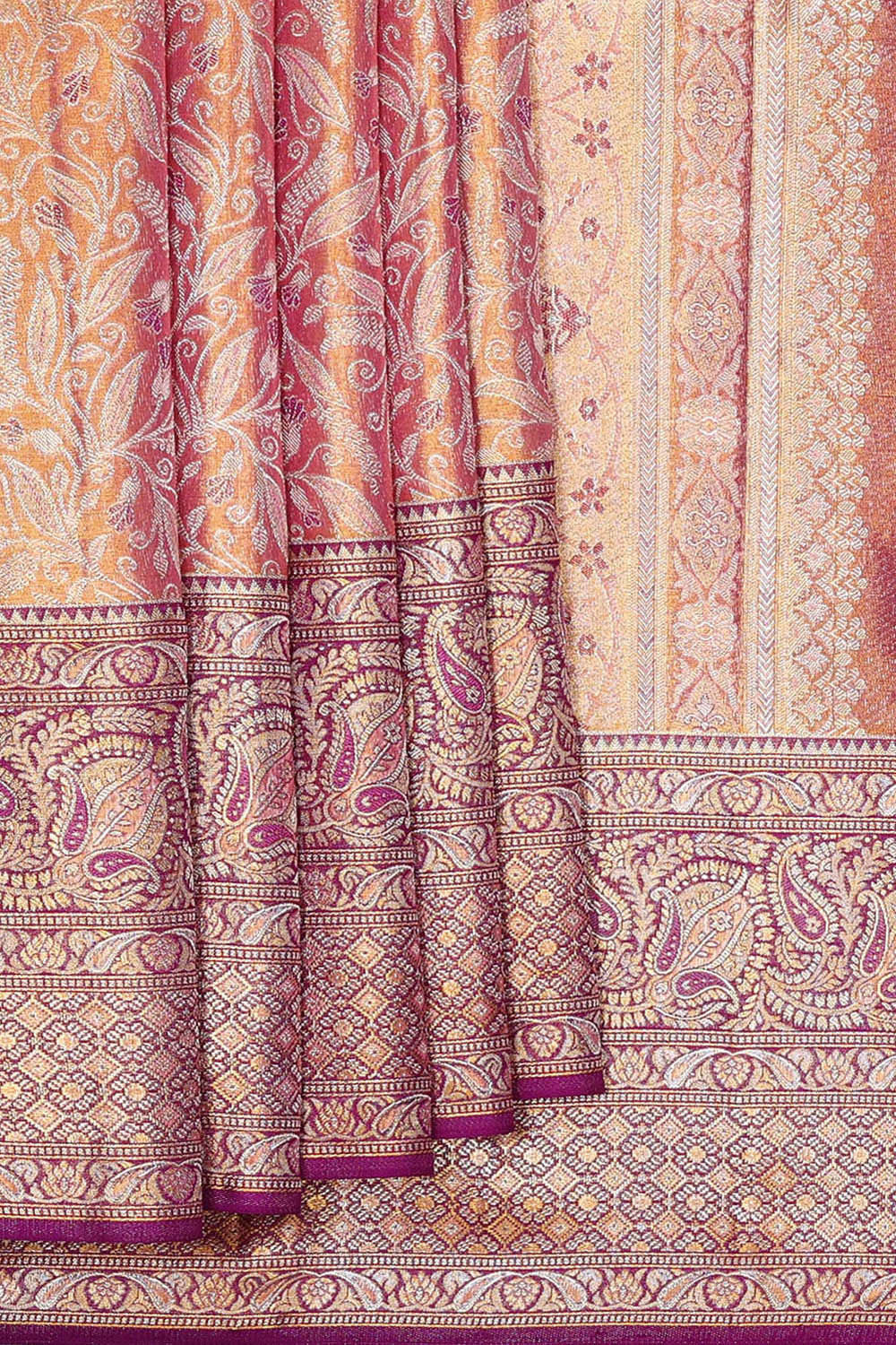 Kanchipattu Peach Tissue Brocade Saree