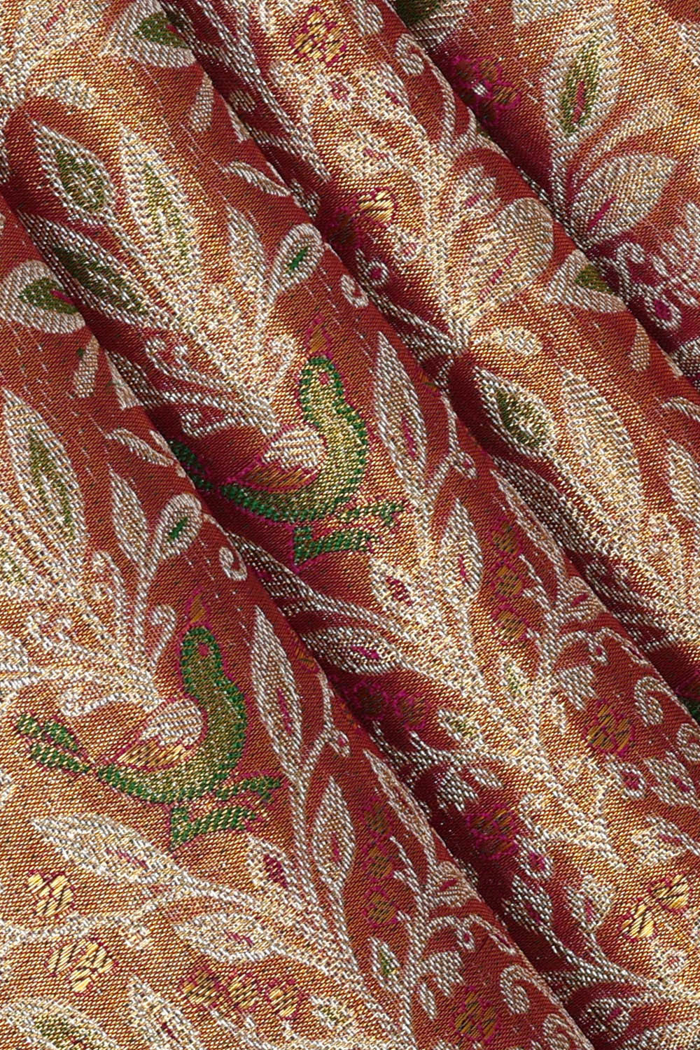 Kanchipattu Golden Brown Tissue Brocade Saree