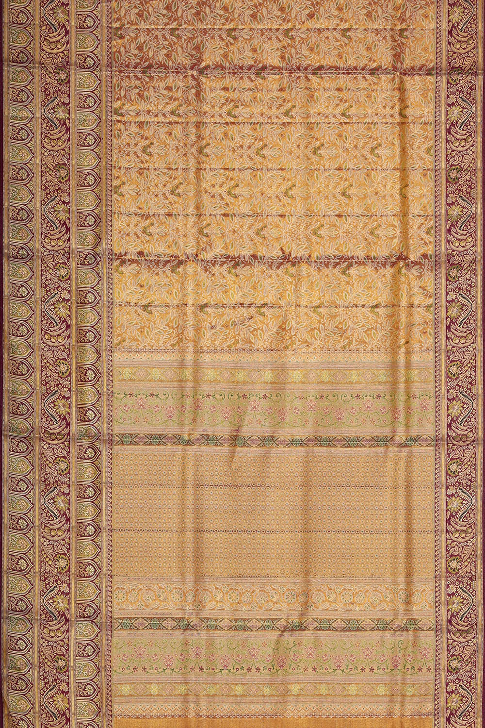 Kanchipattu Golden Brown Tissue Brocade Saree