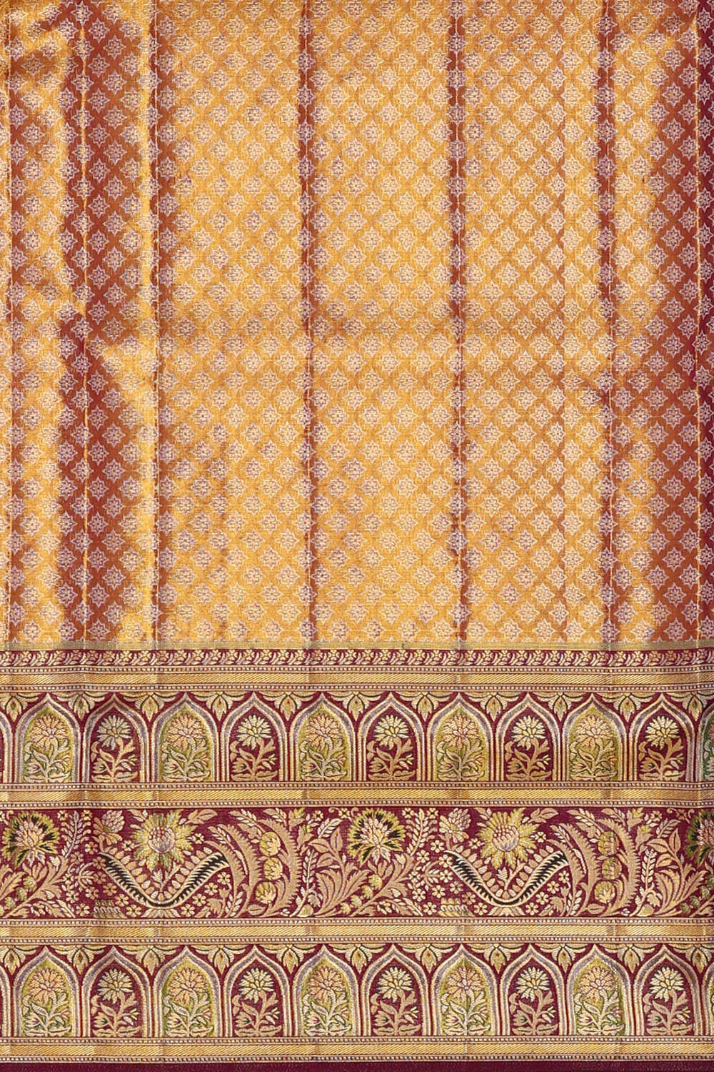 Kanchipattu Golden Brown Tissue Brocade Saree