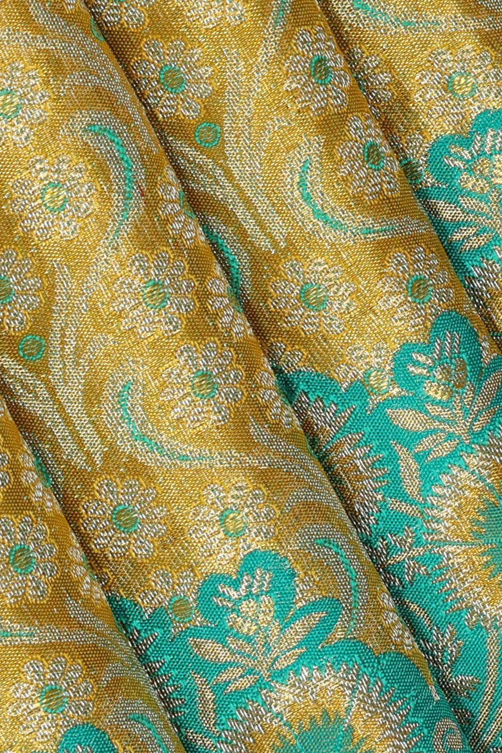 Kanchipattu Golden Yellow Tissue Brocade Saree