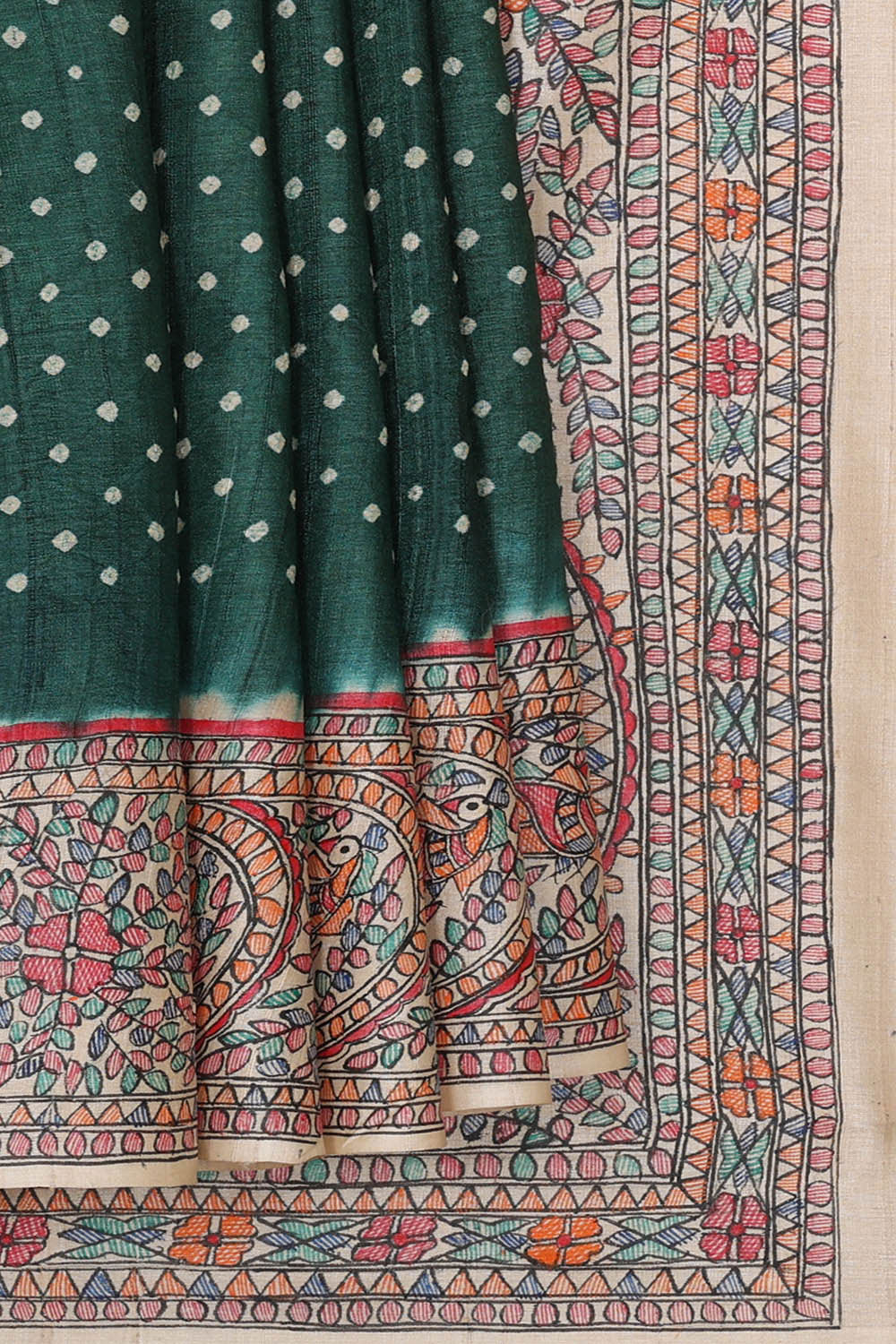 Printed Tussar Teal Green Saree