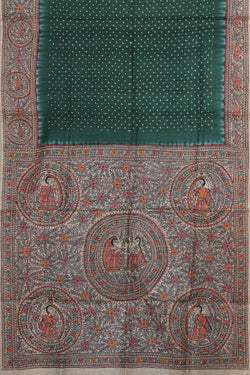 Image of Printed Tussar Teal Green Saree