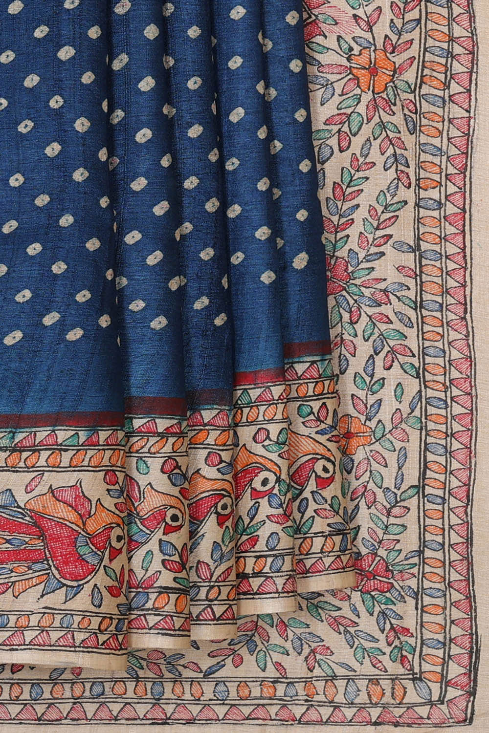 Printed Tussar Dark Blue Saree