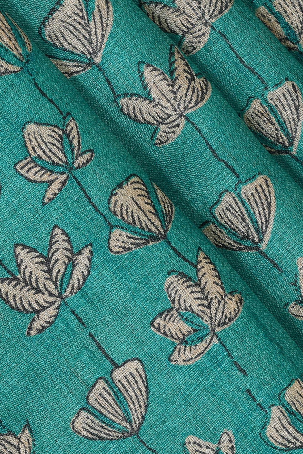 Printed Tussar Blue Saree