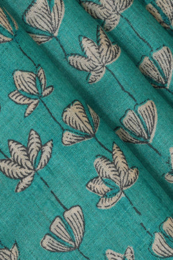 Image of Printed Tussar Blue Saree