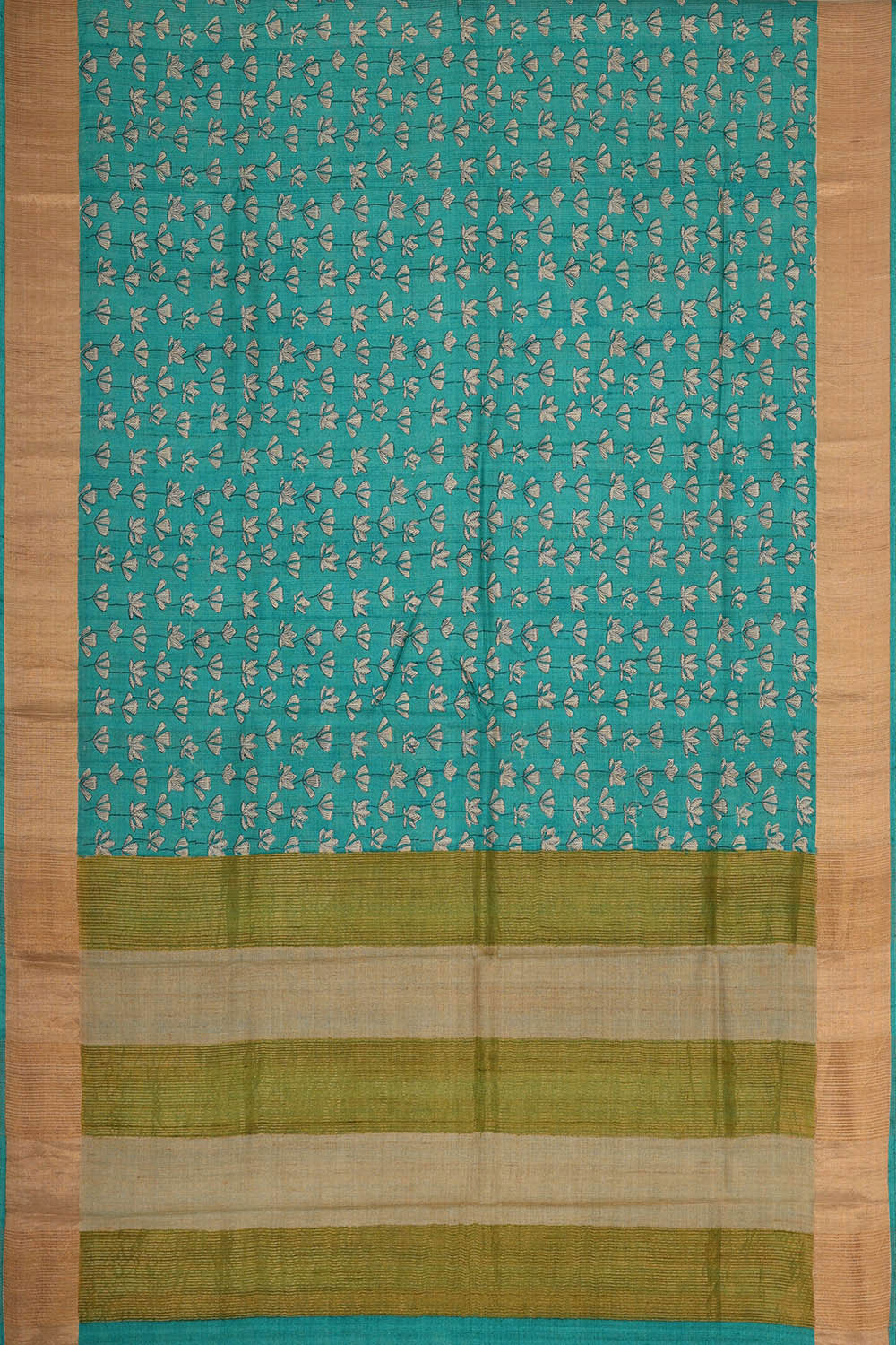 Printed Tussar Blue Saree