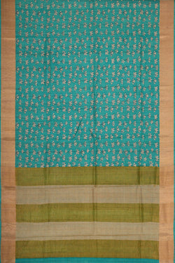 Image of Printed Tussar Blue Saree