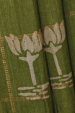 Image of Printed Tussar Golden Green Saree