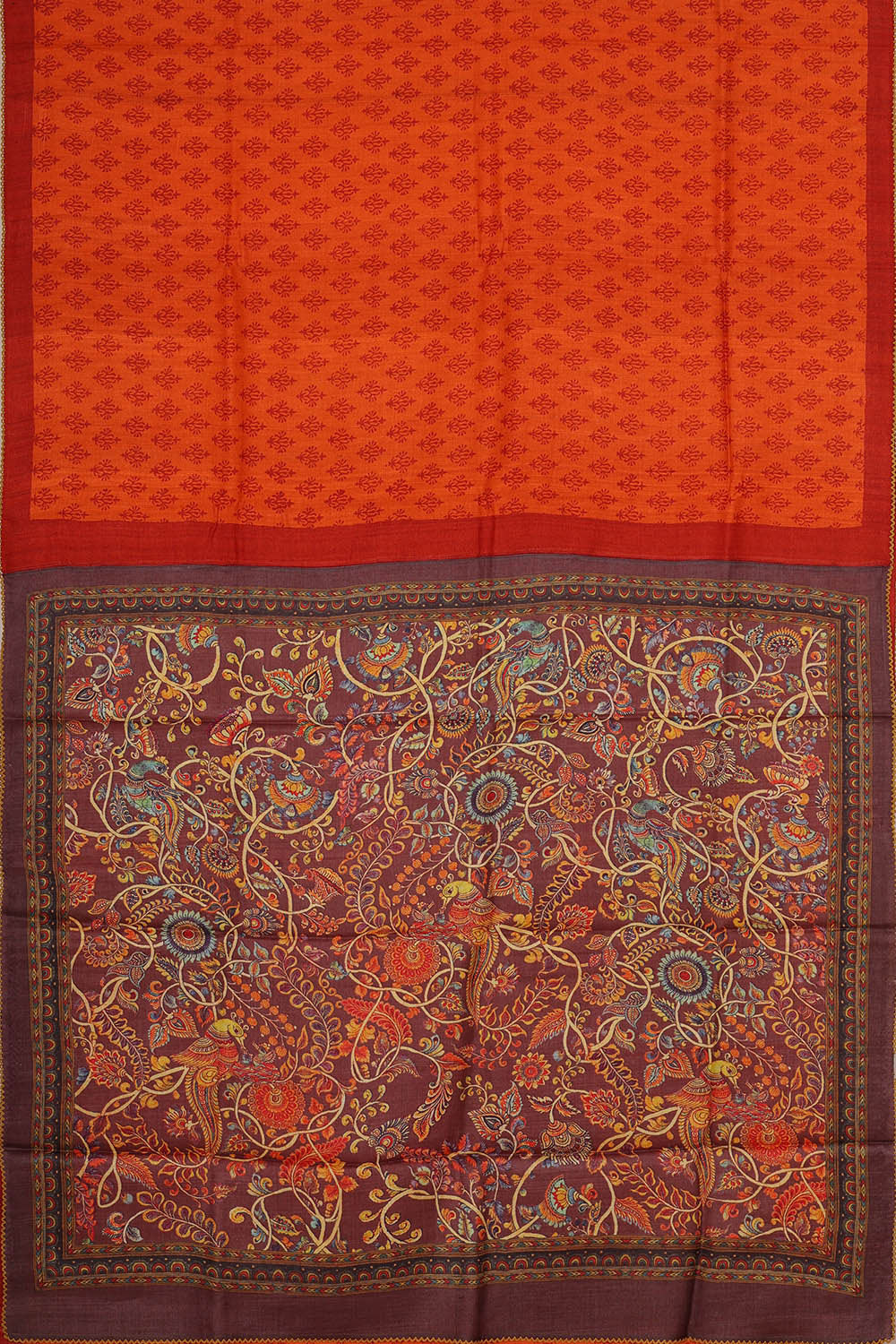 Printed Tussar Orange Saree