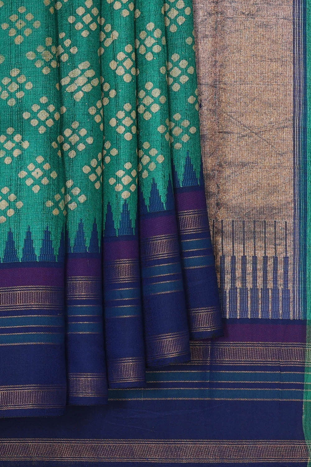 Printed Tussar Deep Sea Green Saree