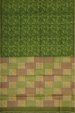 Image of Printed Tussar Leaf Green Saree