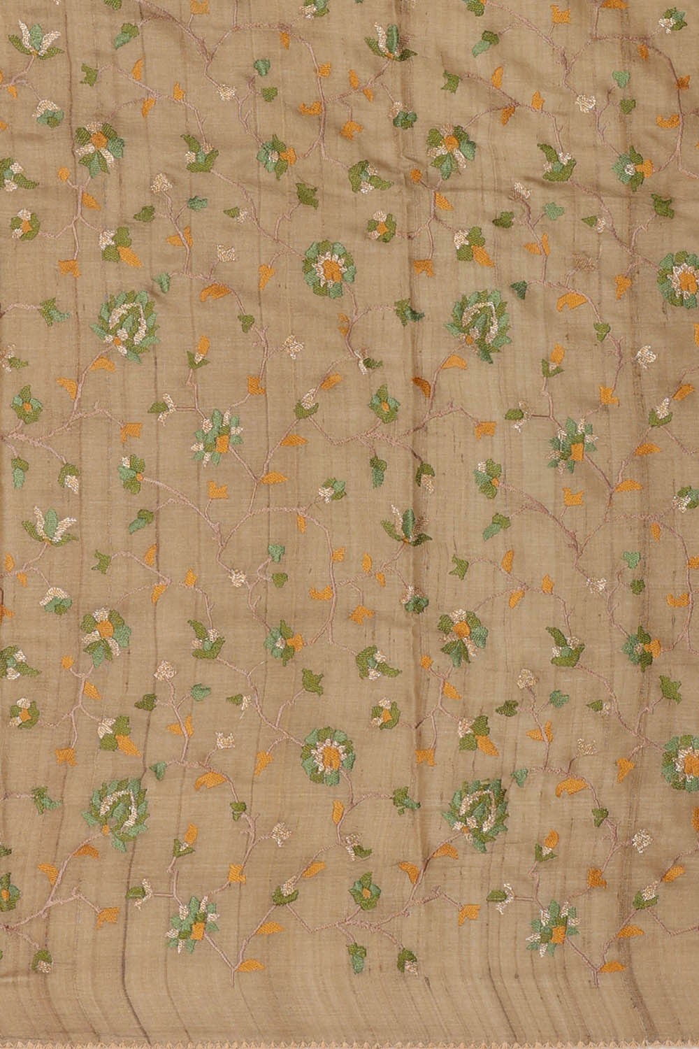 Printed Tussar Leaf Green Saree