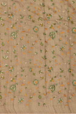 Image of Printed Tussar Leaf Green Saree