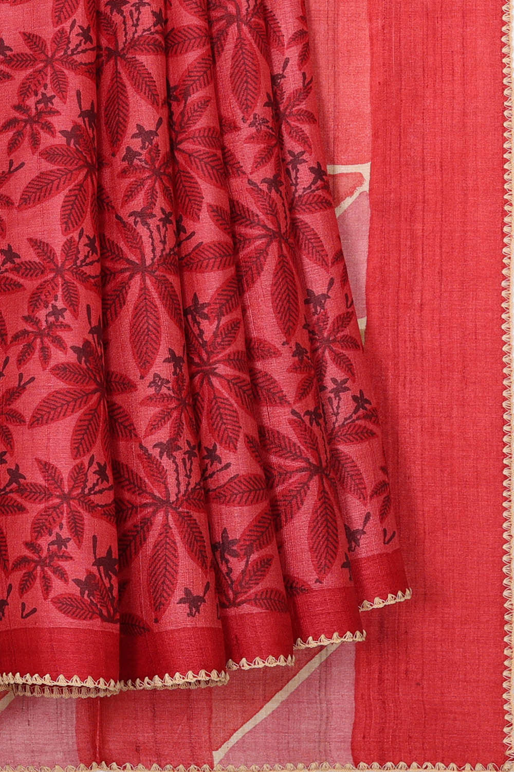 Printed Tussar Pinkish Red Saree