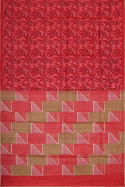 Image of Printed Tussar Pinkish Red Saree