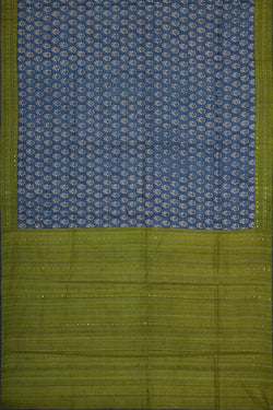 Image of Printed Tussar Dark Blue Saree