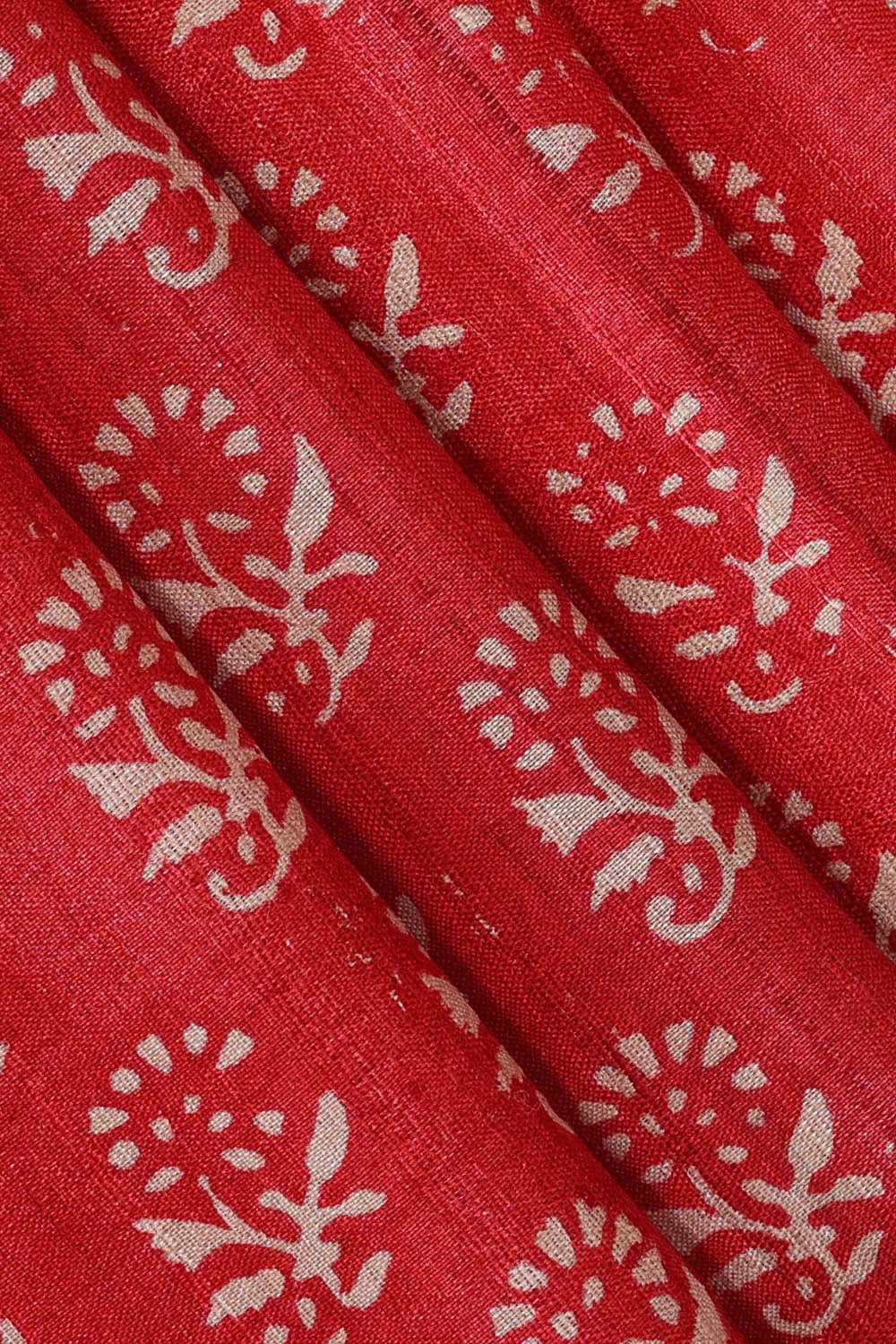 Printed Tussar Red Saree