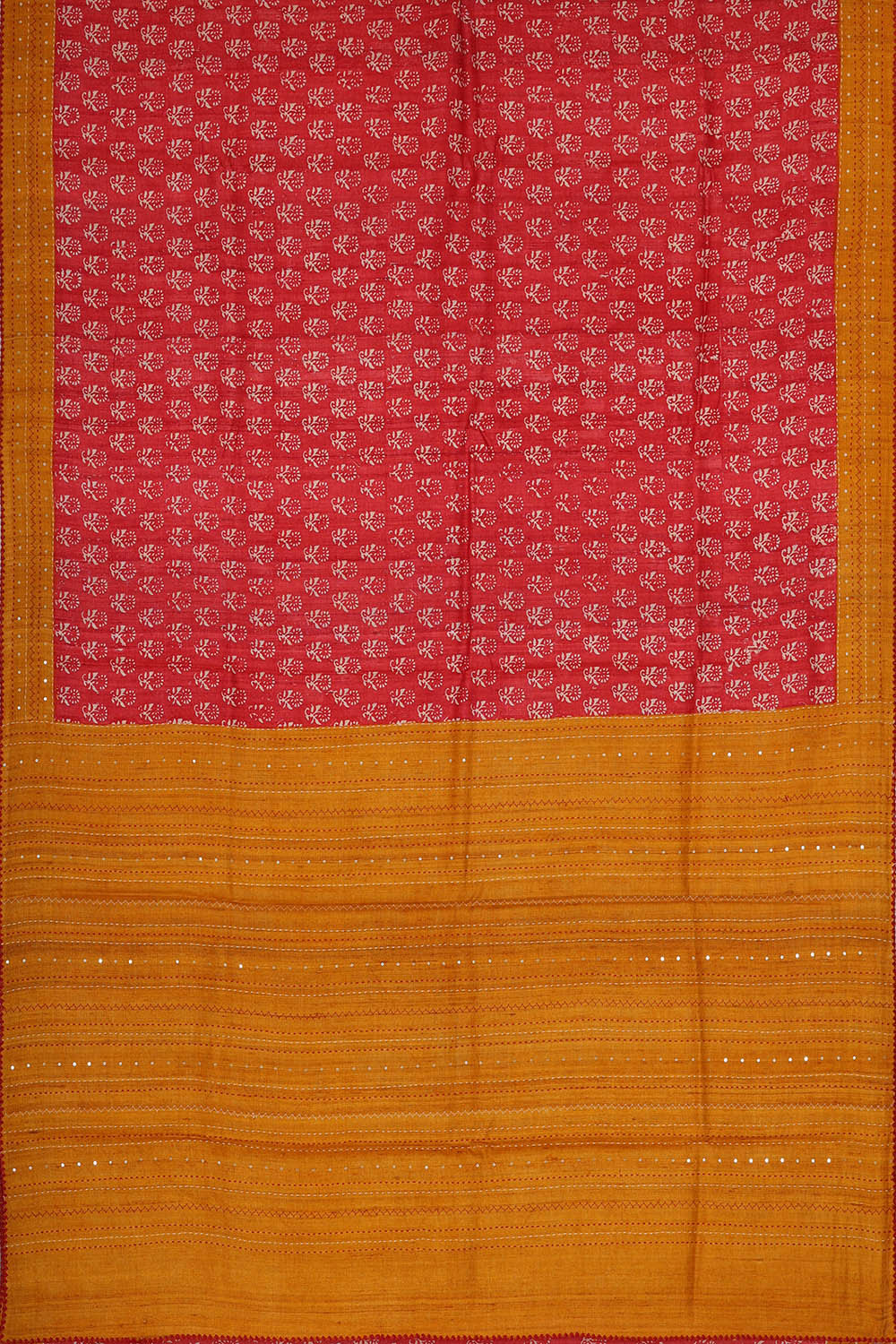 Printed Tussar Red Saree