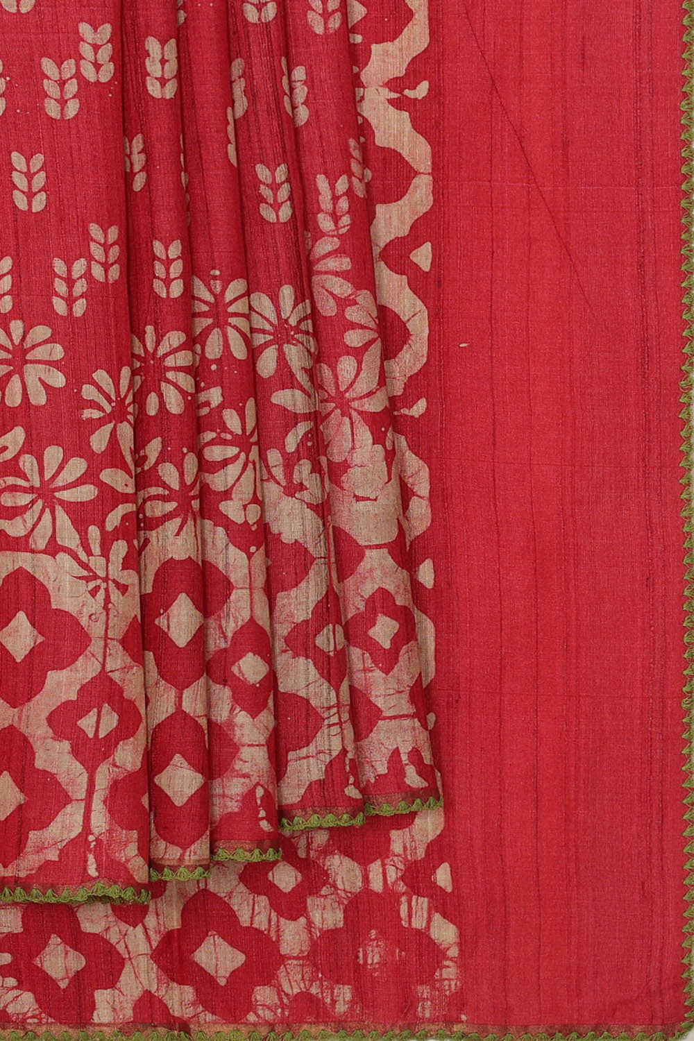 Printed Tussar Red Saree