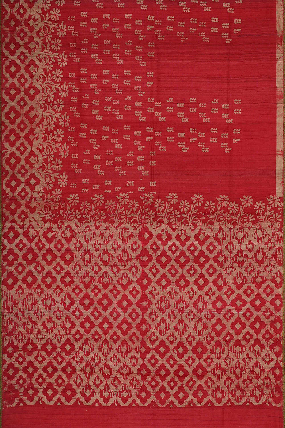 Printed Tussar Red Saree