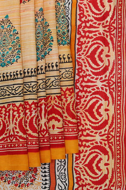 Image of Printed Tussar Cream Saree