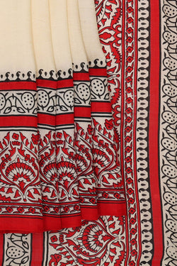 Image of Printed Tussar Cream Saree