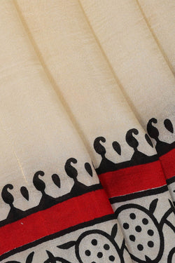 Image of Printed Tussar Cream Saree