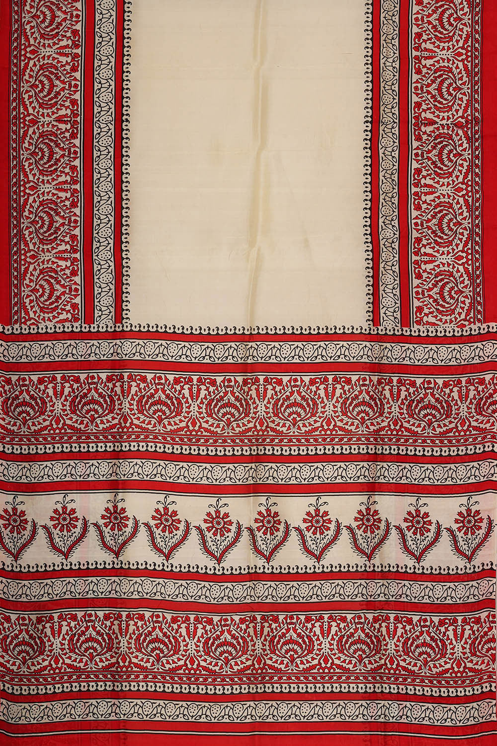 Printed Tussar Cream Saree