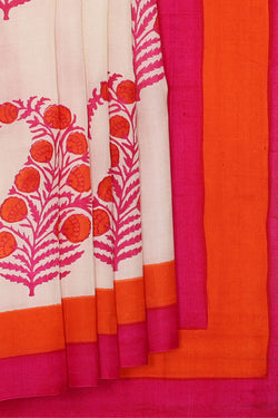 Image of Printed Tussar Cream Saree