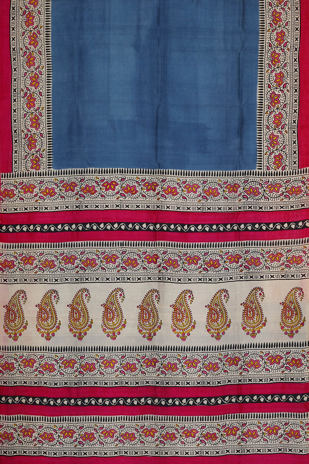 Printed Tussar Dull Blue Saree