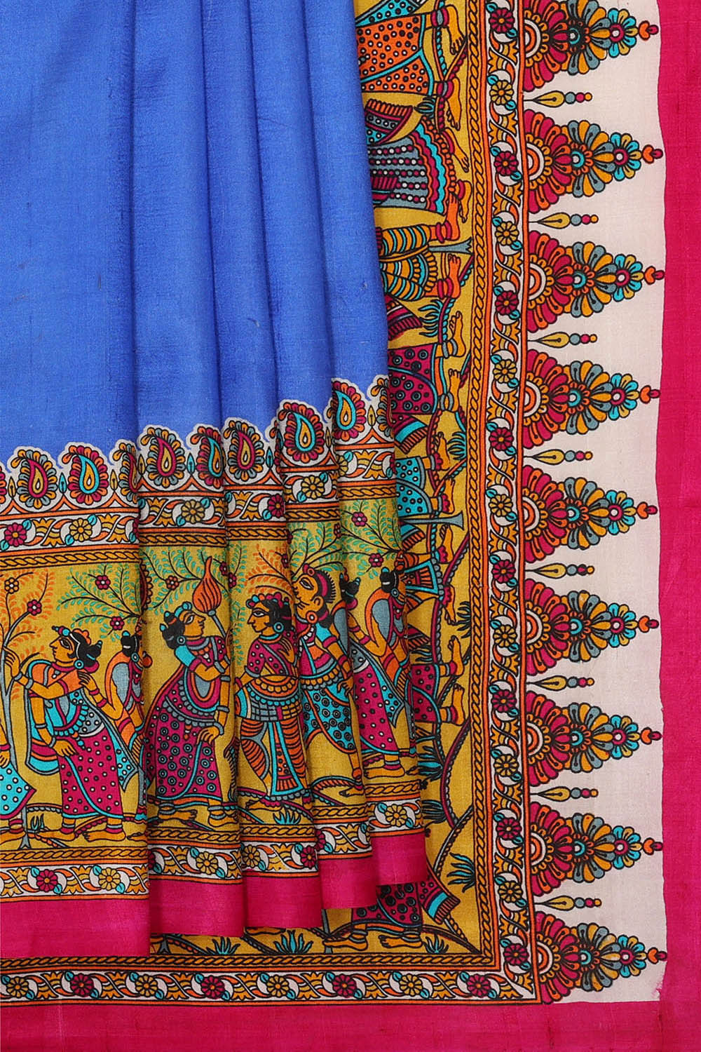 Printed Tussar Ocean Blue Saree