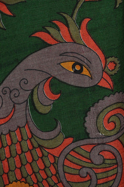 Image of Printed Tussar Bottle Green Saree