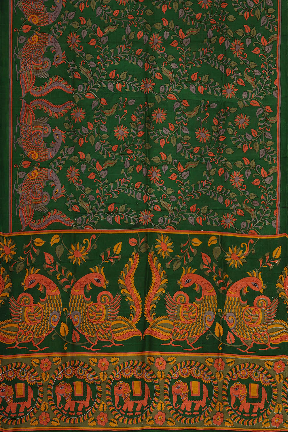 Printed Tussar Bottle Green Saree