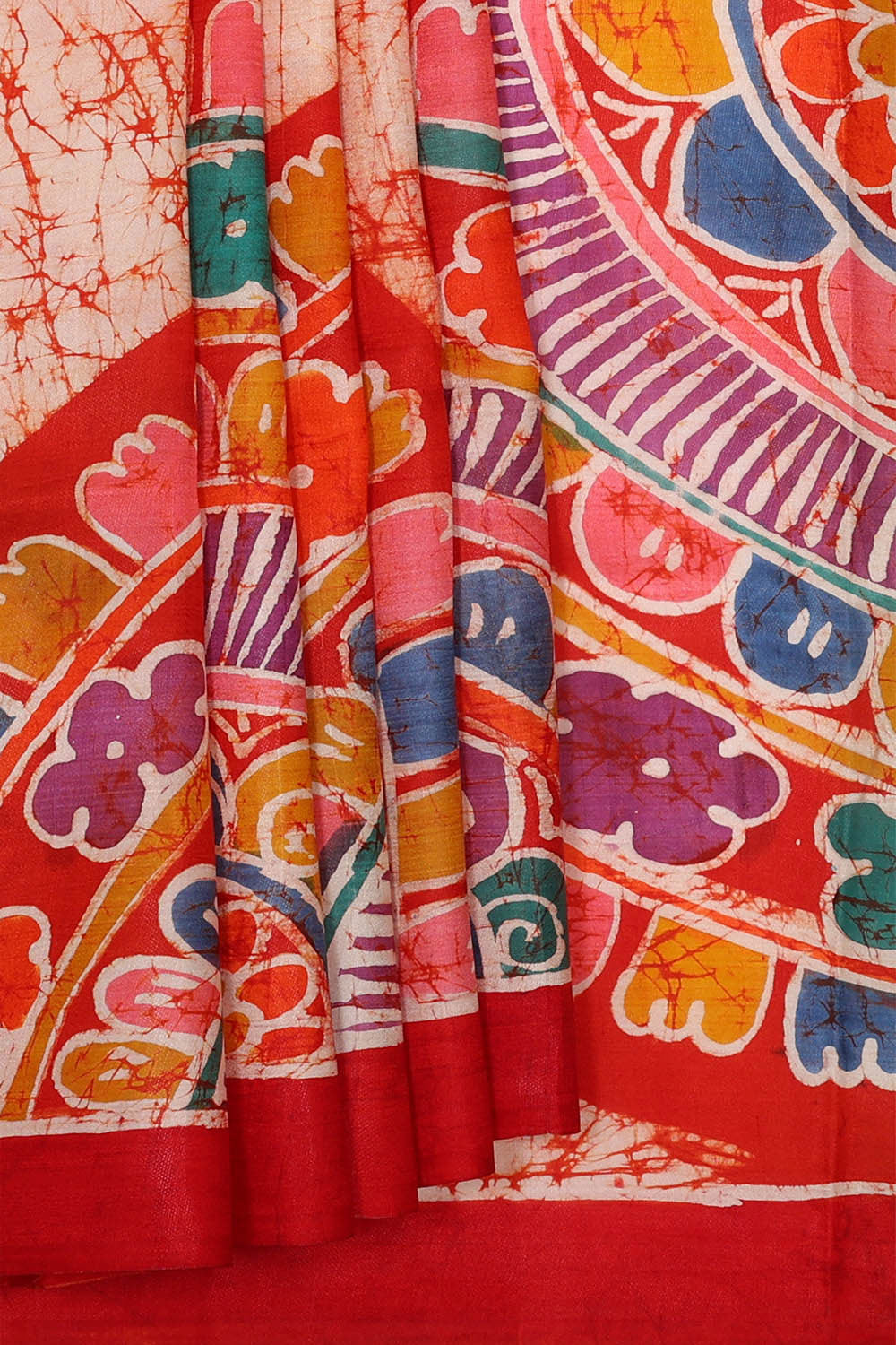 Printed Tussar Cream Saree