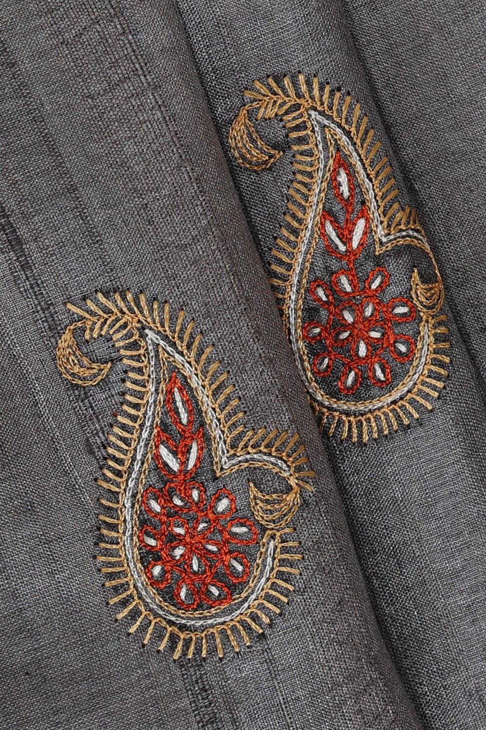 Image of Tussar Grey Embroidered Saree