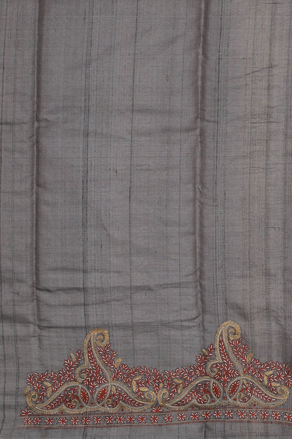 Image of Tussar Grey Embroidered Saree