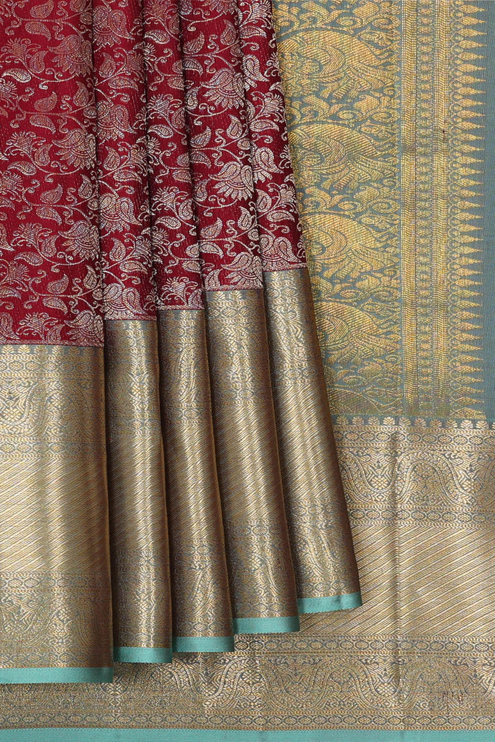 Image of Kanchipattu Dark Red Brocade Saree