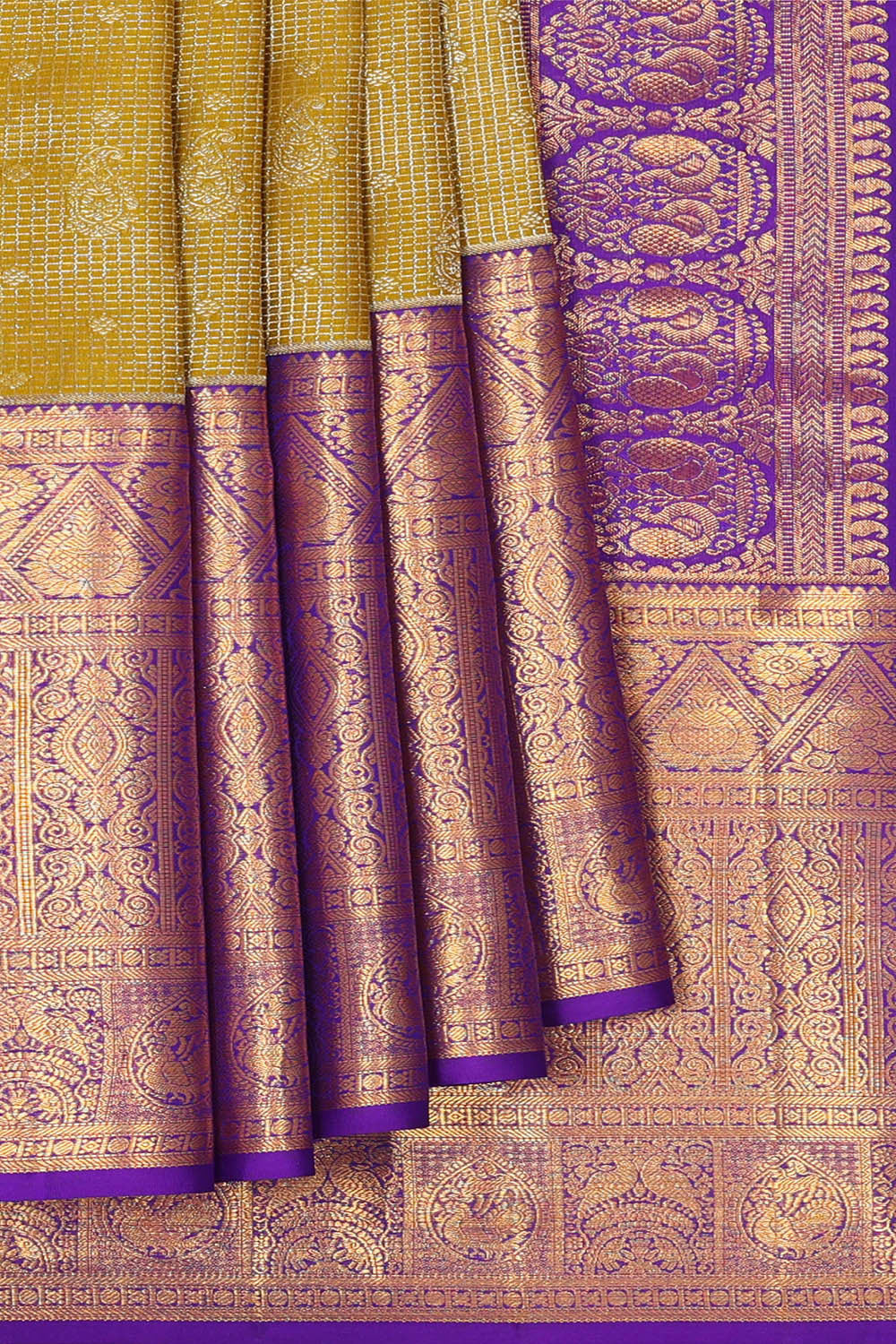 Kanchipattu Mehndi Green Brocade Saree
