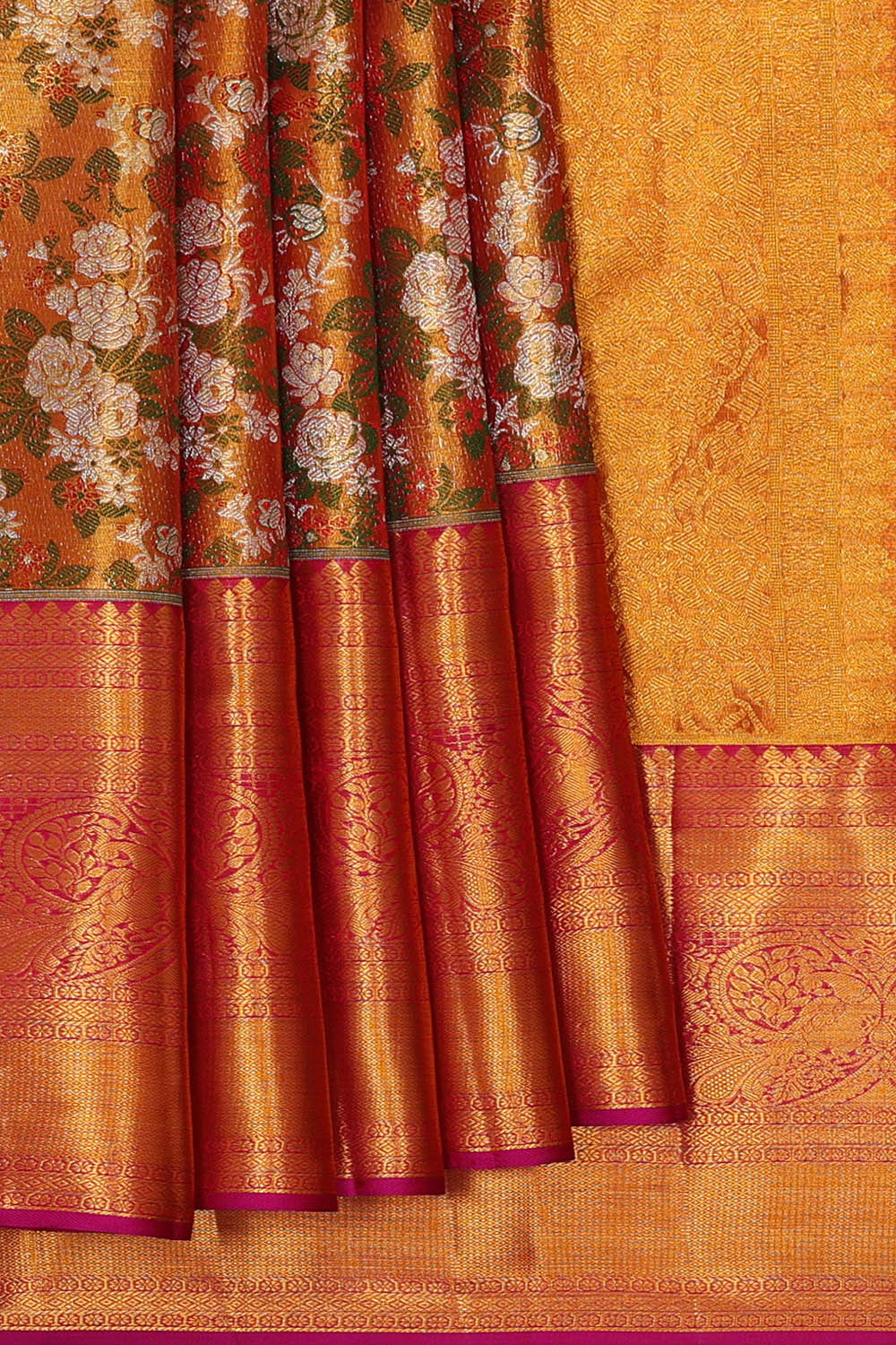 Kanchipattu Golden Brown Tissue Brocade Saree