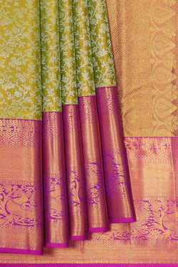 Image of Kanchipattu Golden Green Tissue Brocade Saree