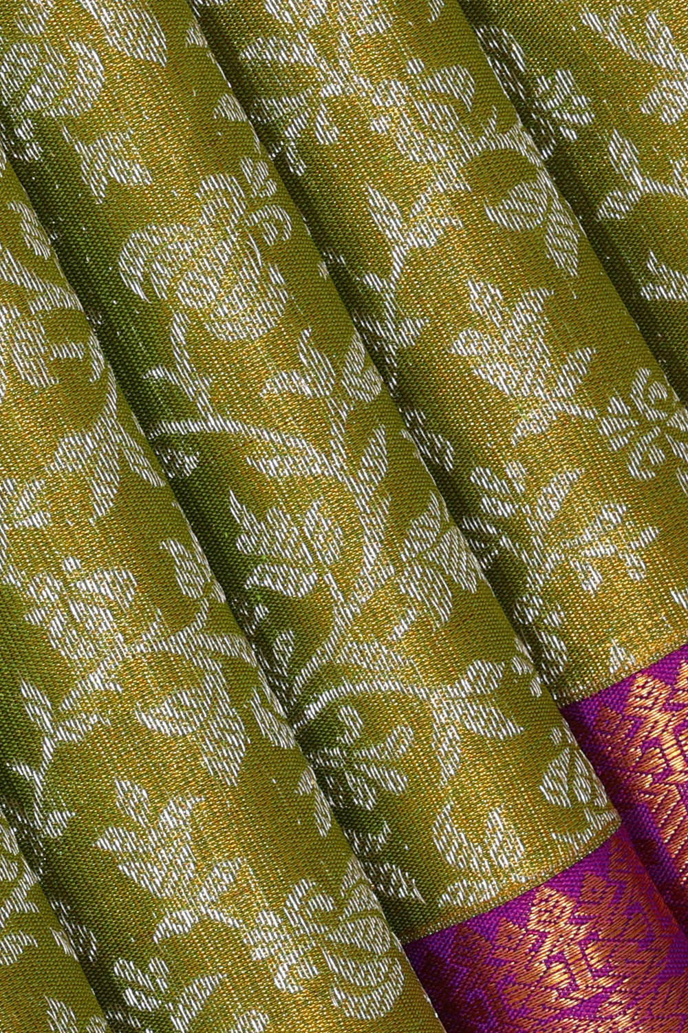 Kanchipattu Golden Green Tissue Brocade Saree