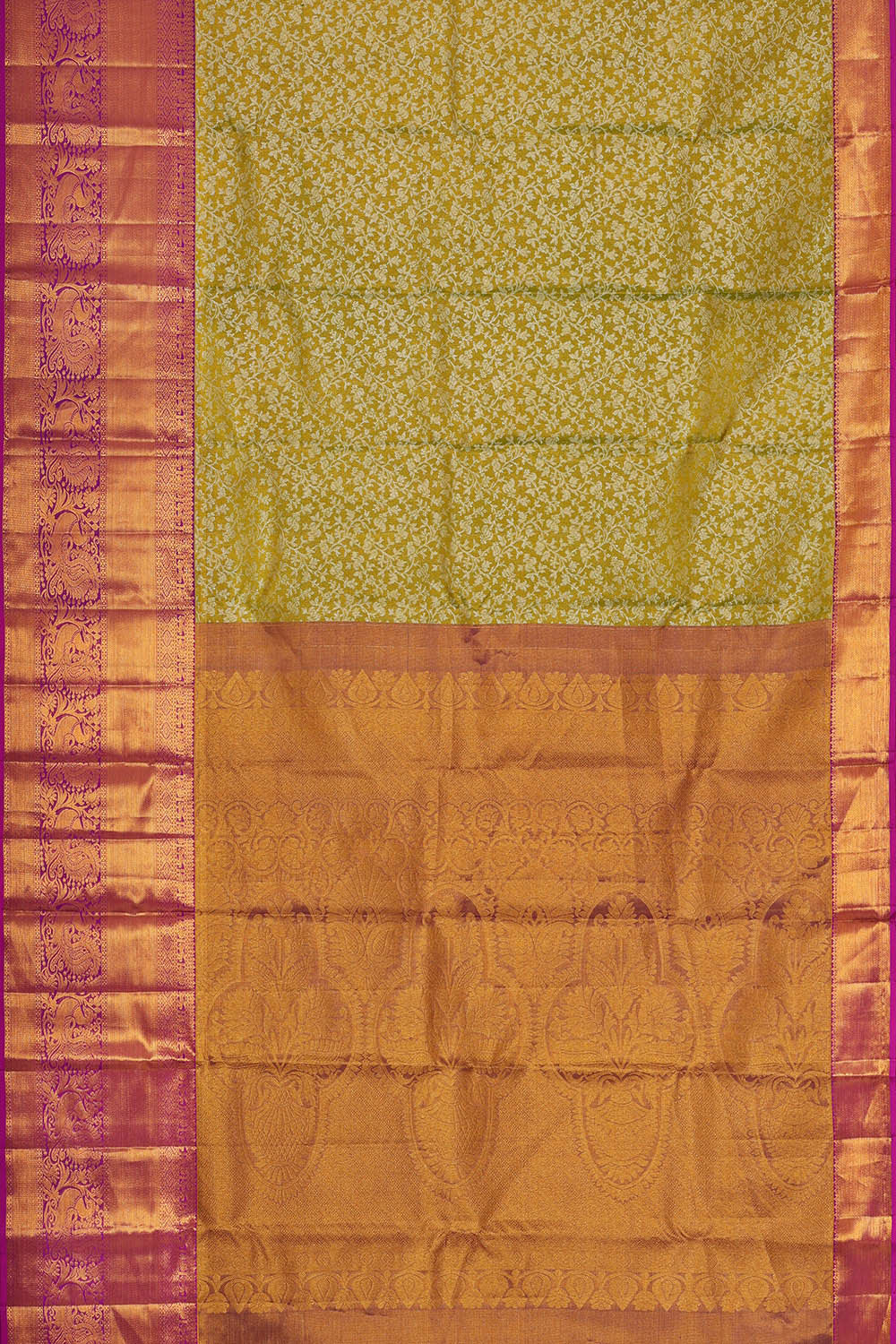 Kanchipattu Golden Green Tissue Brocade Saree