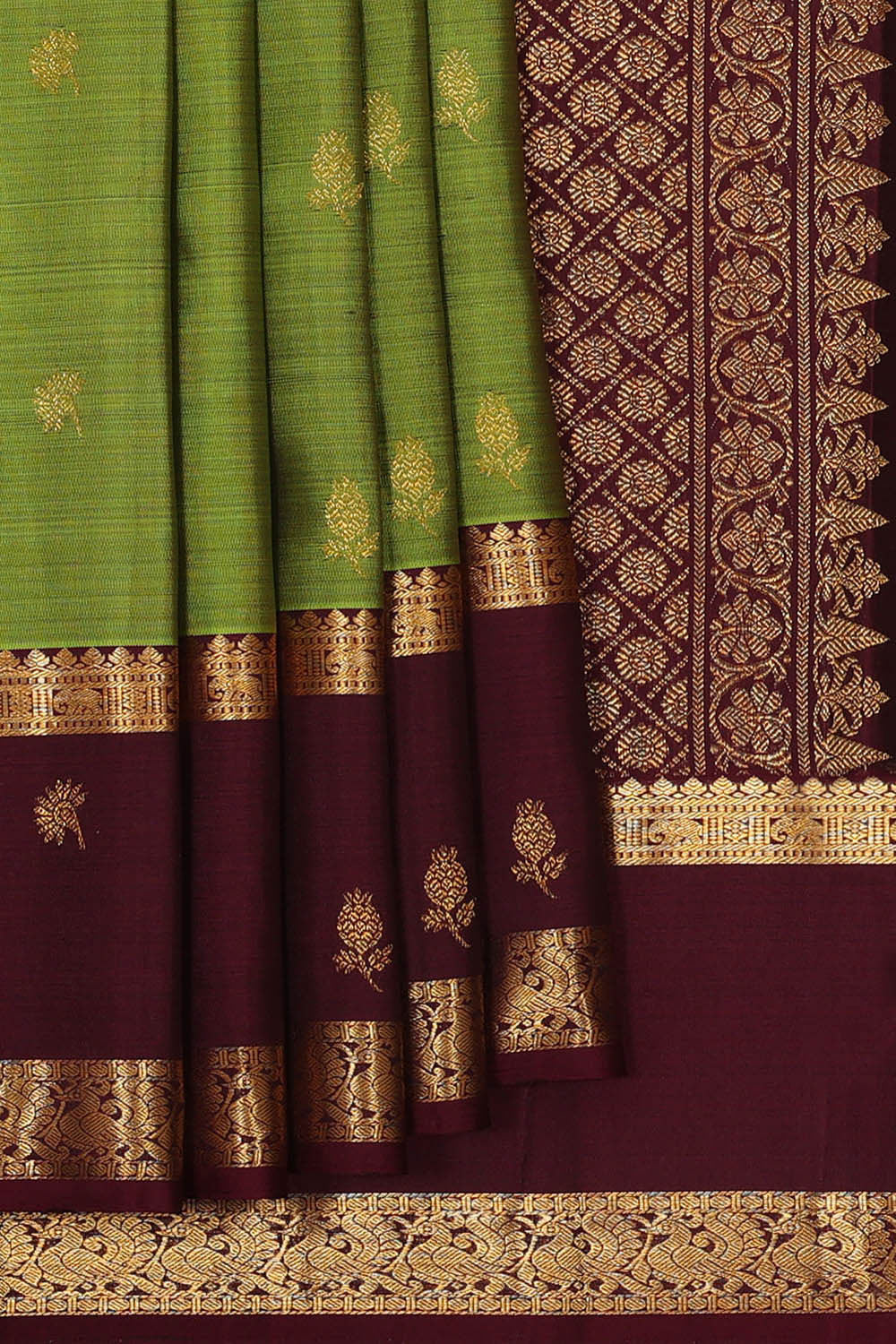 Kanchipattu Golden Green Brocade Saree